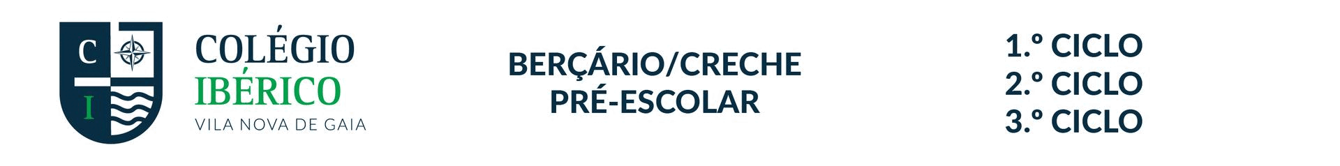 O Colégio Ibérico apresenta os seus contactos, o seu slogan e os graus de escolaridade que inclui.